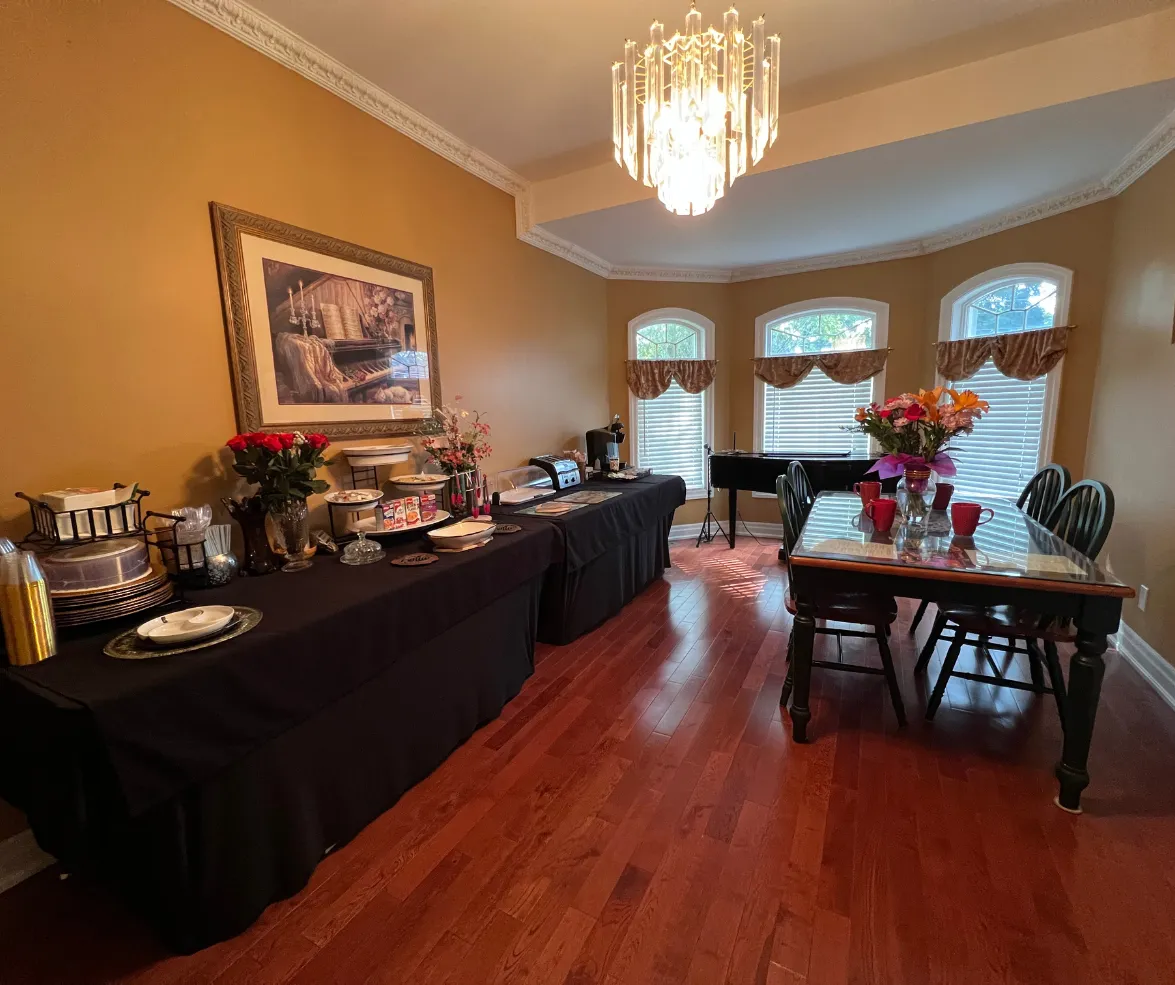 Dining area with buffet setup