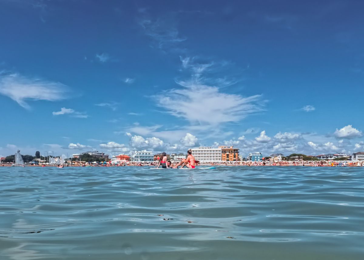 Sunny beach day with clear blue skies on a summer getaway
